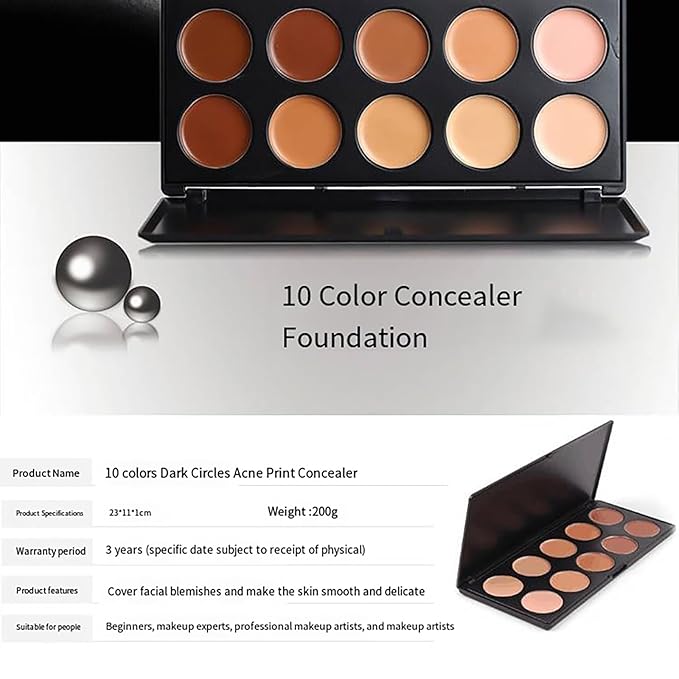 10 Shade Creamy Concealer Kit with Makeup Brush Set, 3 In 1 Professional Cream Concealer, Contour, Foundation, Color Corrector for Diminishes Appearance Dark Circles & Softens Fine Lines-FemmiqueWomen
