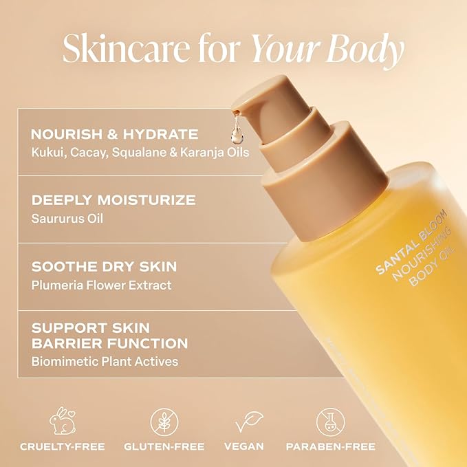 Saltair Body Oil. Luxurious Santal Bloom After Shower and Bath Oil Moisturizer for Women and Men. Botanical, Non-Greasy, and Well-Absorbing Lotion for Hydrating Dry Skin. 4oz Pump Bottle-FemmiqueWomen