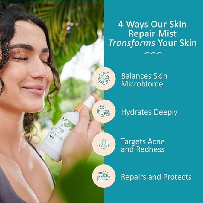 Akasha Prebiotic Skin Mist 3.4oz I Organic Facial Mist, Sea Kelp Extract, Face Spray for Naturally Restoring the Skins Microbiome, Dewy, Help Acne, Psoriasis & Sunburn*, Anti Aging Skin Care Products-FemmiqueWomen