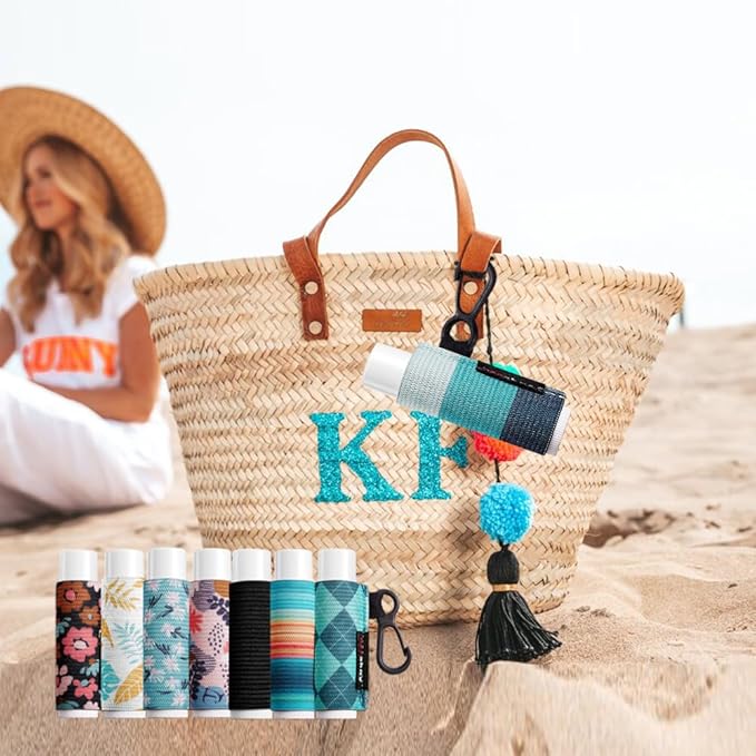 3PCS Lip Balm Holder Lipstick Sleeves Keychain Lip Gloss Holder Keychain Chapstick Elastic Sleeves(Dark blue strip)-FemmiqueWomen