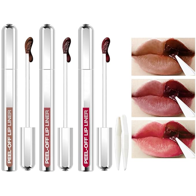 3 Colors Peel Off Lip Liner Stain Kit, Long Wear Matte Lip Tint Stain Set with Tweezer for Women, Waterproof Transfer Proof Highly Pigmented Peel Off Liquid Lipstick for All Skin Types (#3,4,5)-FemmiqueWomen