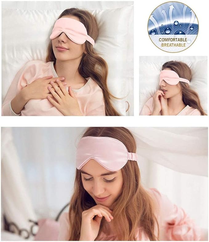 100% Natural Mulberry Soft Silk Sleep Mask, Light Blocking Eye Masks For Sleep, Night Blindfold Eye Mask Cover For Men And Women, Sleeping Night Mask For Travel (Pink)-FemmiqueWomen