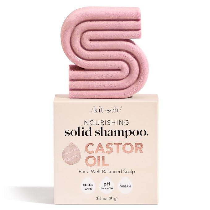 Kitsch Castor Oil Shampoo Bar Soap - Hydrating & Moisturizing Hair Care - Organic Castor Oil Solid Shampoo for Hair Growth & Scalp Nourishment - Silicone & Paraben-Free, Vegan, Made in USA - 3.2oz-FemmiqueWomen