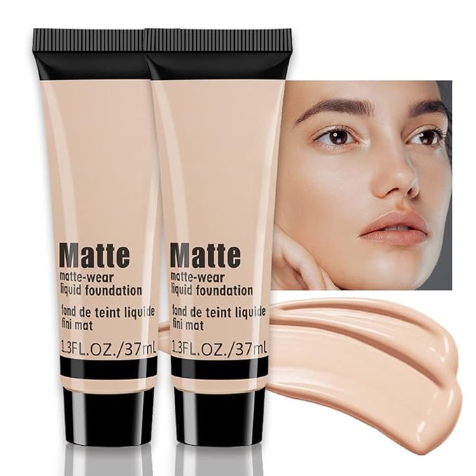 2 Pack Liquid Foundation Cream for Face Makeup,Durable Full Coverage Matte Concealer Make Up,Oil Control & Waterproof Base Primer -1+1 Fl.Oz-BEIGE 4#-FemmiqueWomen