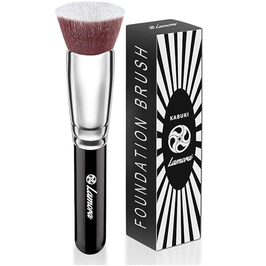 LAMORA Foundation Brush for Liquid Makeup - Kabuki Face Brush for Cream, Powder, Blush, and Concealer - Flat Top Blending, Buffing, Stippling Brush-FemmiqueWomen