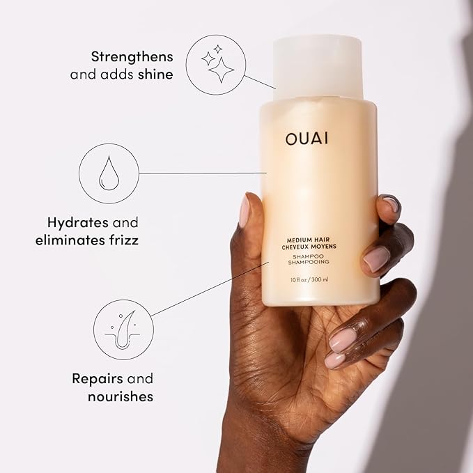 OUAI Medium Shampoo - Hydrating Shampoo with Coconut Oil, Babassu, Kumquat Extract and Keratin - Strengthens, Nourishes and Adds Shine - Paraben, Phthalate and Sulfate Free Hair Care Products (10 Oz)-FemmiqueWomen