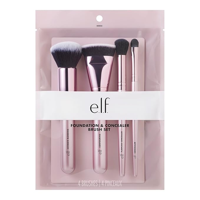 e.l.f. Complexion Perfection Brush Kit, 4-Piece Makeup Brush Set, Brushes For Foundations & Concealers, Vegan & Cruelty-Free-FemmiqueWomen