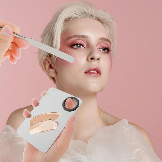 2 in-1 Set Make up Mixing Palette, Foundation Mixing Palette Stainless Steel Makeup Palette with Makeup Spatula for Professional Cosmetic Artist Make up Palette for Mixing Foundation Nail-Art-FemmiqueWomen