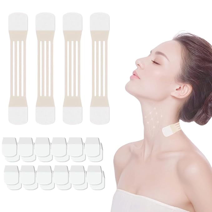 FHH Neck Lifting Tape, Lifting Invisible, Lift Sagging Skin, High Elasticity and Breathability, Suitable for Neck, Face and Jaw (4 Tapes + 20 Patches) A-FemmiqueWomen