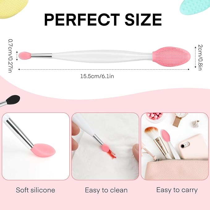 Unaone Lip Scrub Brush - 4 PCS Dual-ended Lip Scrubber Exfoliator and Silicone Lip Brush, 2-in-1 Silicone Lip Scrub Tool Lip Mask Applicator, Gentle Exfoliator & Applicator for Soft-FemmiqueWomen