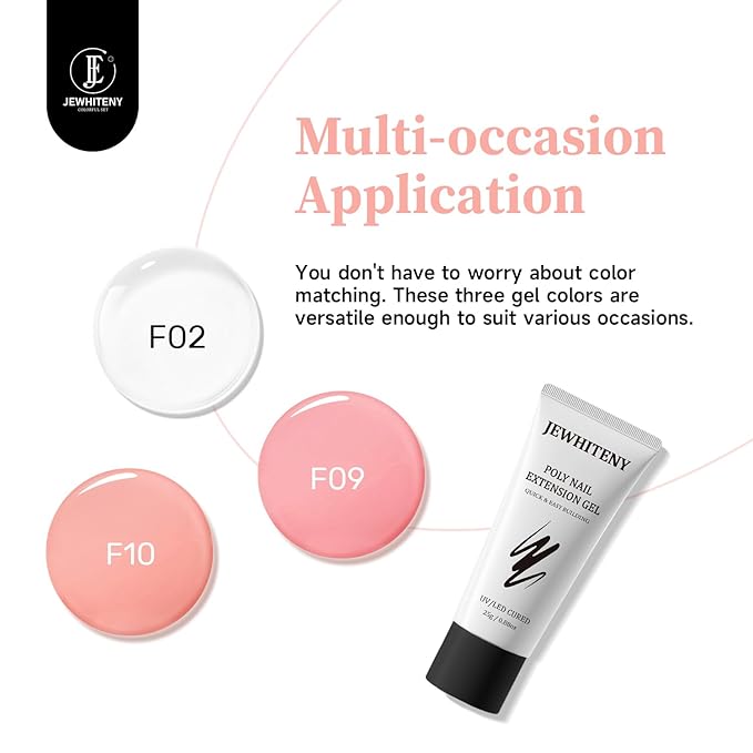JEWHITENY Poly Nail Gel Set Clear Pink White Neutral Classic Color Poly Extension Gel With Base and Top Coat Slip Solution French Manicure for Home DIY Need U V Lamp Curing-FemmiqueWomen