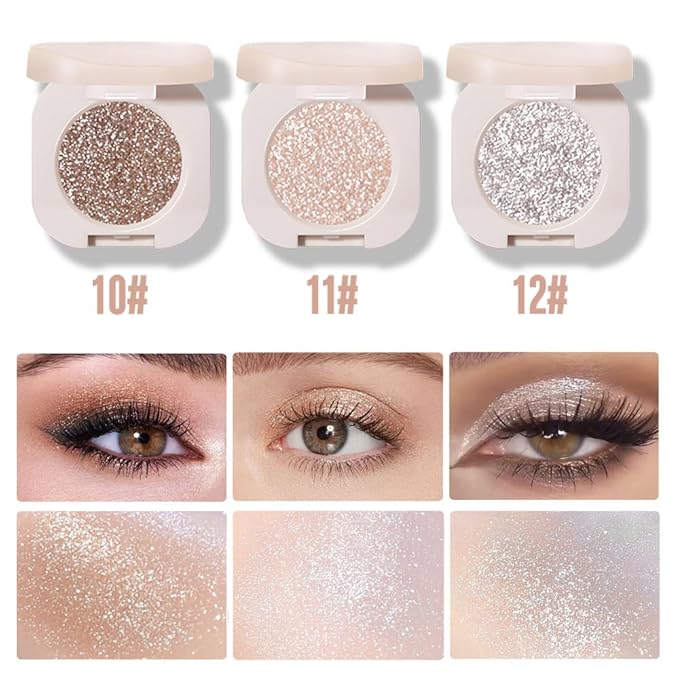 2Pcs Single Color Glitter Eyeshadow, Light Monochrome Pressed Glitter Matte Shimmer Eyeshadow, Talc-Free, Paraben-Free, Cruelty-Free, Lightweight Long-Lasting Single Eyeshadow Palette 11#+12#-FemmiqueWomen