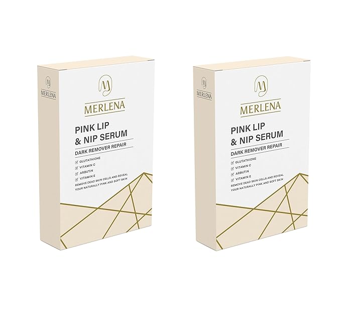 (Pack of 2) Merlena Pink Lip & Nip Serum - Organic Hydrating Serum for Pink Lips and Nipples, Collagen-Boosted Formula for Dry, Flaky, and Peeling Skin, Enriched with Vitamins C & E 2 x 8ml-FemmiqueWomen