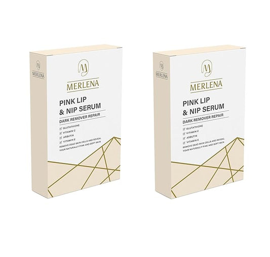 (Pack of 2) Merlena Pink Lip & Nip Serum - Organic Hydrating Serum for Pink Lips and Nipples, Collagen-Boosted Formula for Dry, Flaky, and Peeling Skin, Enriched with Vitamins C & E 2 x 8ml-FemmiqueWomen