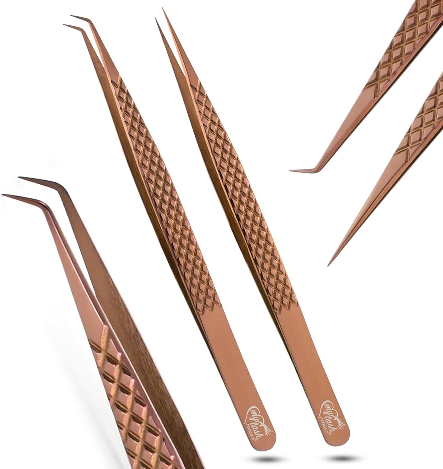 2pcs Curved & Straight Isolation Tweezers for Eyelash Extensions – 14cm Stainless Steel, Copper color Tweezer Set, Best for Classic & Individual Lashes, Professional Pinzas para Pestaña-FemmiqueWomen