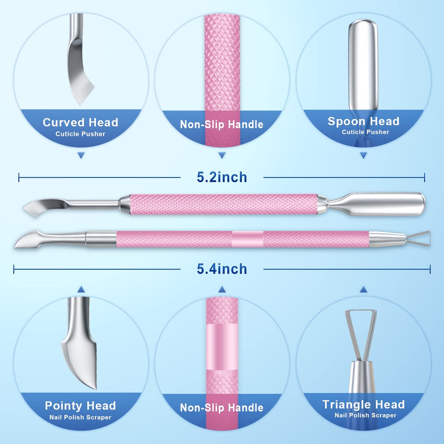 2PCS Metal Mauve/Pink Purple Cuticle Pusher and Cutter Remover Salon Quality Stainless Steel Gel Nail Polish Peeler Scraper Durable Manicure and Pedicure Cleaner Tool For Fingernail and Toenail-FemmiqueWomen