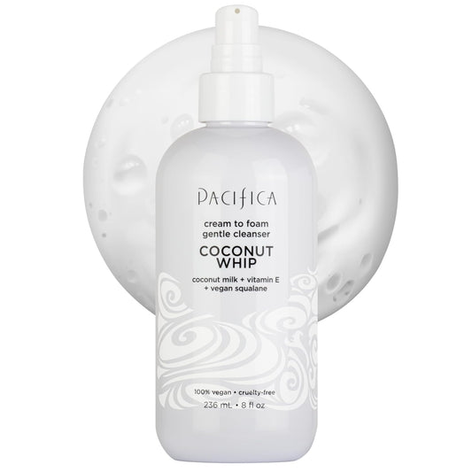 Pacifica Coconut Whip Cream to Foam Face Wash - Gentle Hydrating Facial Cleanser for Dry & Sensitive Skin, Moisturizing Daily Face Wash, Non-Comedogenic Vegan & Cruelty-Free, Dermatologist Tested 8oz-FemmiqueWomen
