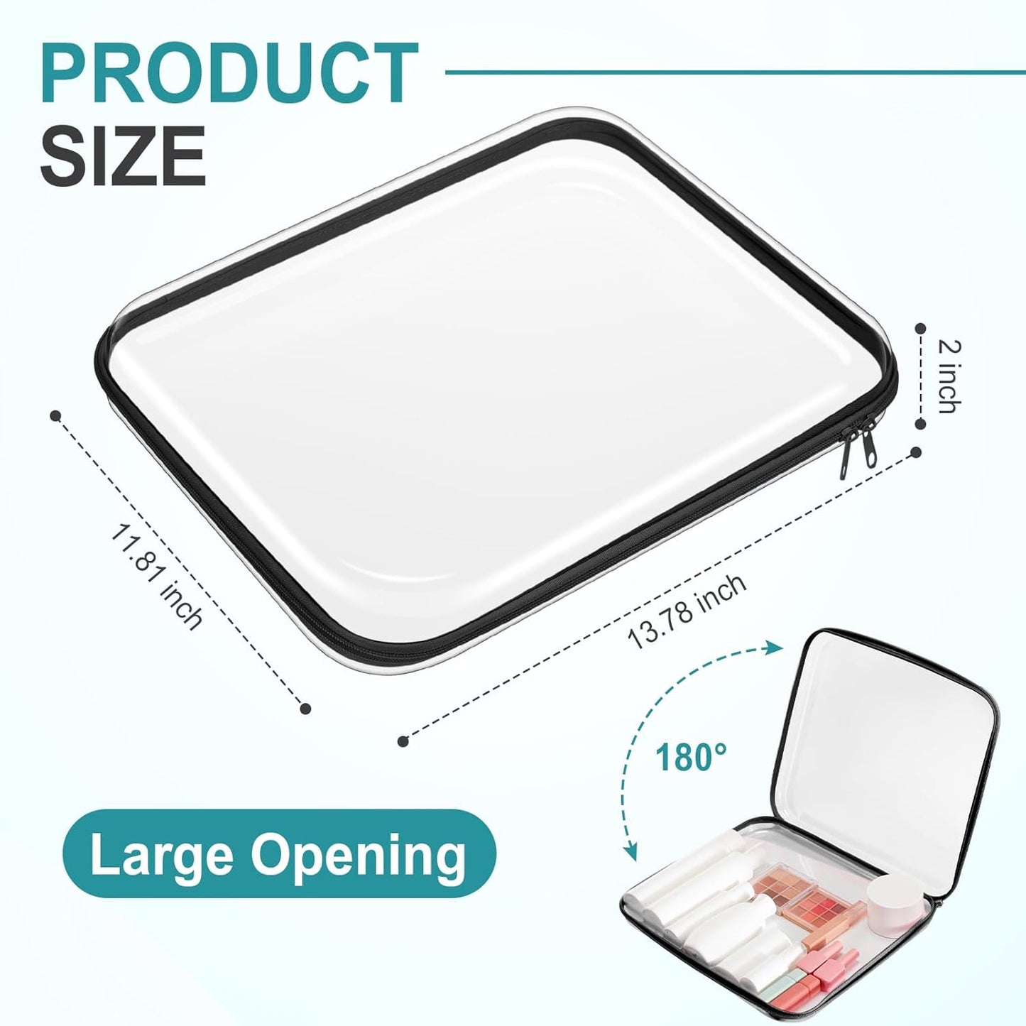 Hoolerry 3 Pcs Clear Hard Zipper Case Plastic Pouch Transparent Hard Case Clear Makeup Bag Portable Travel Organizer Bin for Cosmetics, Building Blocks, Puzzles(Black,L)-FemmiqueWomen