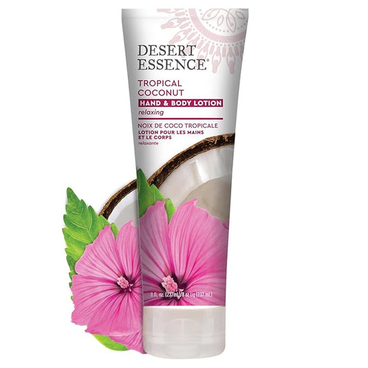 Desert Essence, Tropical Coconut Hand & Body Lotion 8 fl. oz. - Gluten Free - Vegan - Cruelty Free - Coconut Oil, Jojoba Oil & Vitamin E - Intense Hydration - Tropical Coconut Scent-FemmiqueWomen