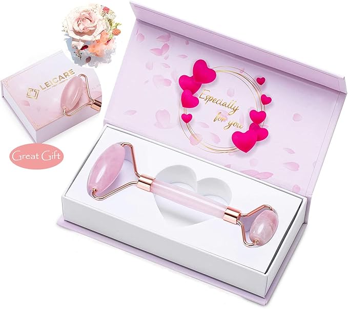 Jade Roller for Face - Rose Quartz Face Roller Skin Care - Stone Facial Roller, Face Massager for Women, Relieve Stress, Remove Wrinkles Eye Puffiness-FemmiqueWomen