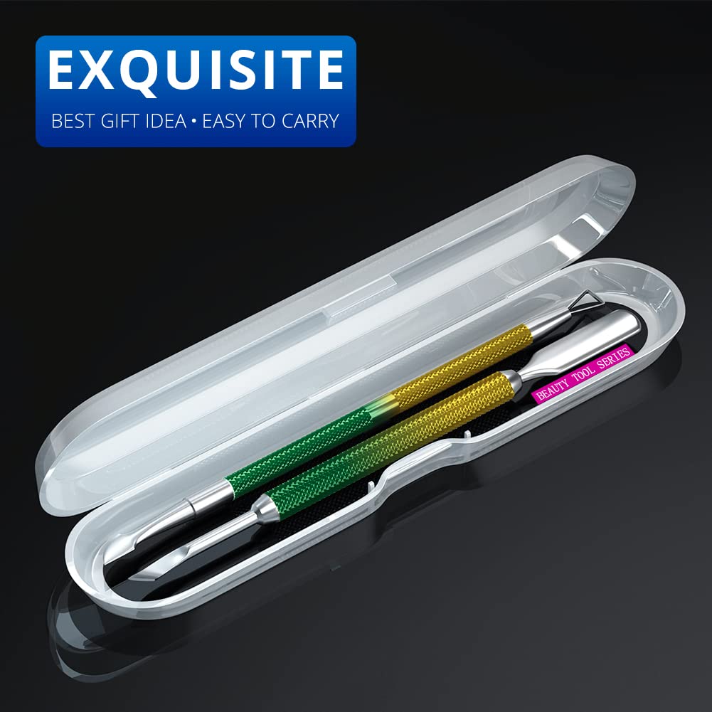 2PCS Metal Yellow-Green Gradient Cuticle Pusher and Cutter Remover Salon Quality Stainless Steel Gel Nail Polish Peeler Scraper Durable Manicure and Pedicure Cleaner Tool For Fingernail and Toenail-FemmiqueWomen