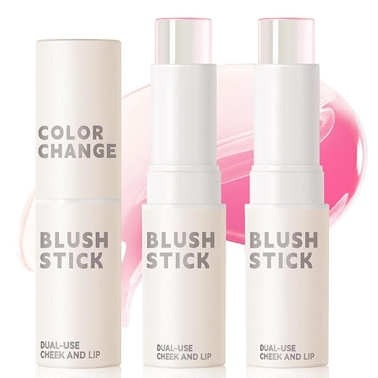 2PCS Color Changing Blush Stick for Cheeks Makeup,Clear Blush PH Temperature Change Magic Pink Cream Blusher Waterproof Multi-Use Lips and Face Tint,Matte Finish Natural Lightweight Jelly-FemmiqueWomen
