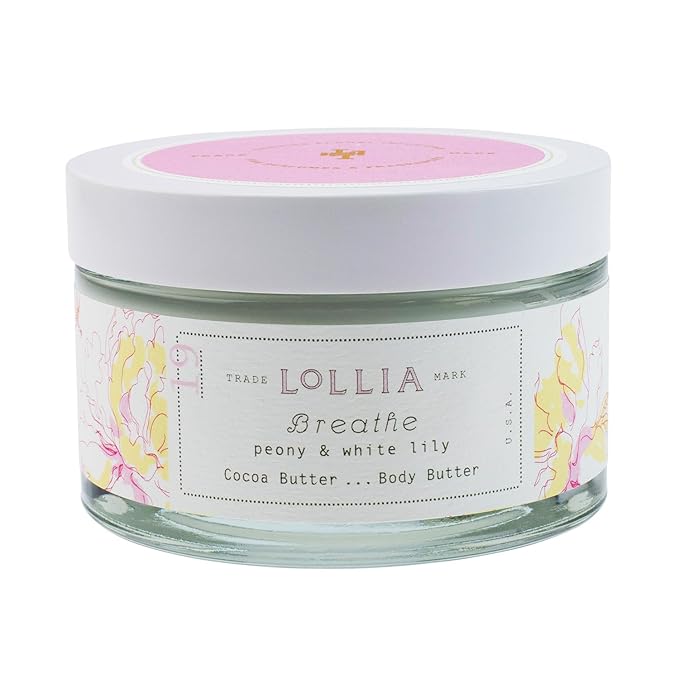 LOLLIA Breathe Body Butter, 5.5 oz. - Peony & White Lily Fragrance - Shea Butter & Cocoa Butter, Body Lotion for Women, Hydrating & Smooth Body Moisturizer-FemmiqueWomen
