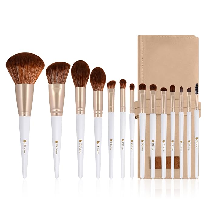 DUcare Makeup Brushes with Bag - 14Pcs Professional Synthetic Make Up Brushes Set for Blush Concealer Foundation Bronzer Powder Eyebrow Contour Eyeshadow Blending Makeup Brush Set Mekaup bag, White-FemmiqueWomen