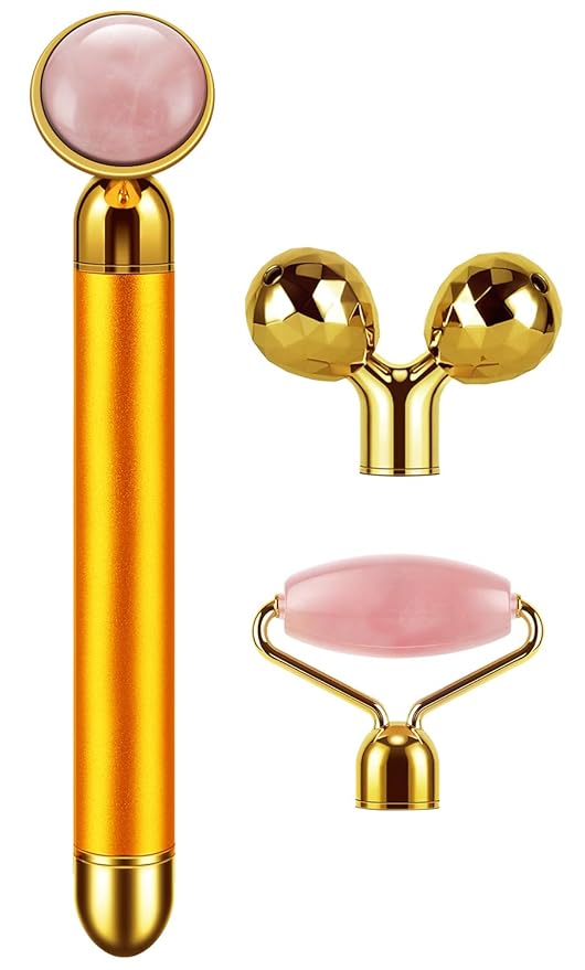 3-IN-1 Electric Jade Roller 3D Roller Facial Roller & Face Massager,Gold-FemmiqueWomen