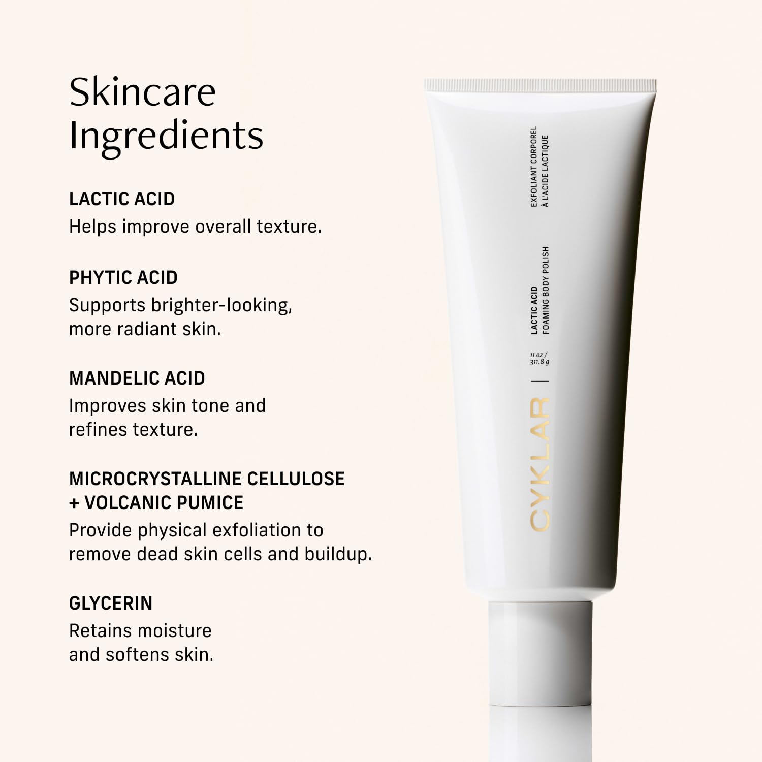 Lactic Acid Foaming Body Polish – Exfoliating Body Wash with Chemical & Physical Smoothers – Includes Glycerin Hydration, Mandelic Acid & Volcanic Pumice. Fragrance-Free, 11 fl oz-FemmiqueWomen