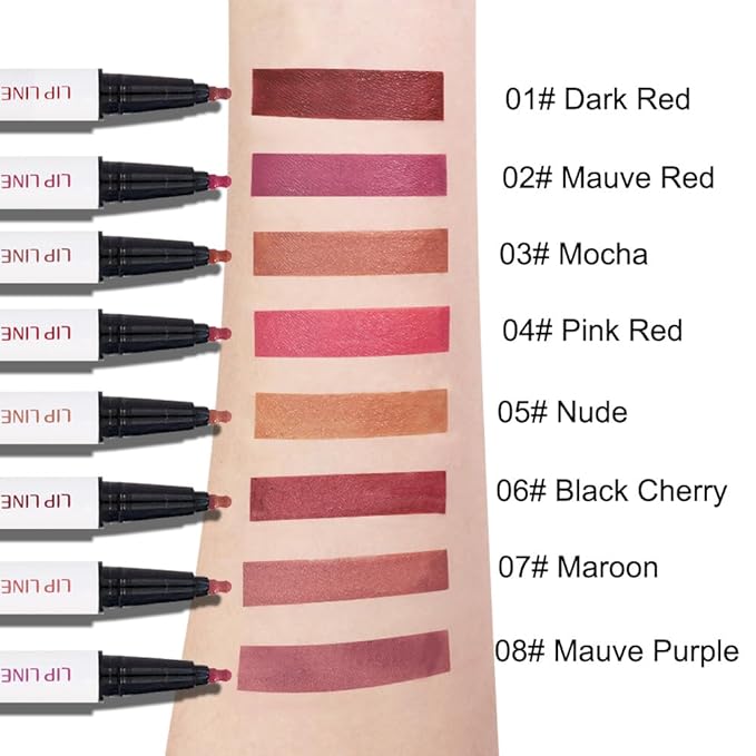 2Pcs Longwear Liquid Lip Liner Stain Marker Pen Set Long Lasting Waterproof, Mocha Nude Brown Matte Semi Permanent 24 Hour Lip Liner and Lipstick Combo, Color Stay Lipliner All Day Lips Stain peel off-FemmiqueWomen
