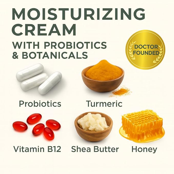 Yobee Body & Face Cream for Dry, Itchy Skin | Dermatologist Formulated | Probiotics, Honey, Turmeric, Vitamins B12 & E, Ceramides, Shea Butter | Fragrance Free | For Kids & Adults | Soothe Eczema-FemmiqueWomen