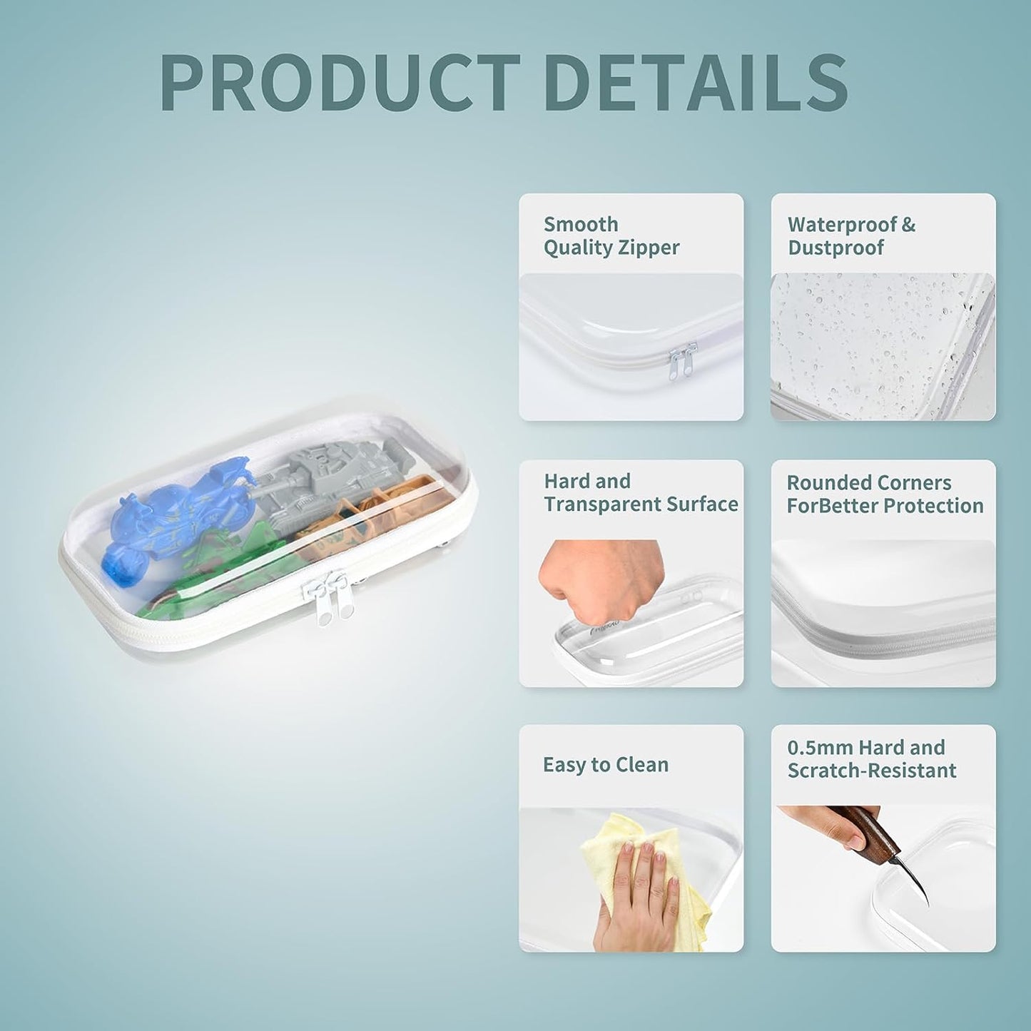 Set of 2 - Hard Sided Clear Zipper Case for Storage - Professional-Grade Plastic Hard Shell Zippered Organizers, Cosmetic Bag, Snack Bins-FemmiqueWomen