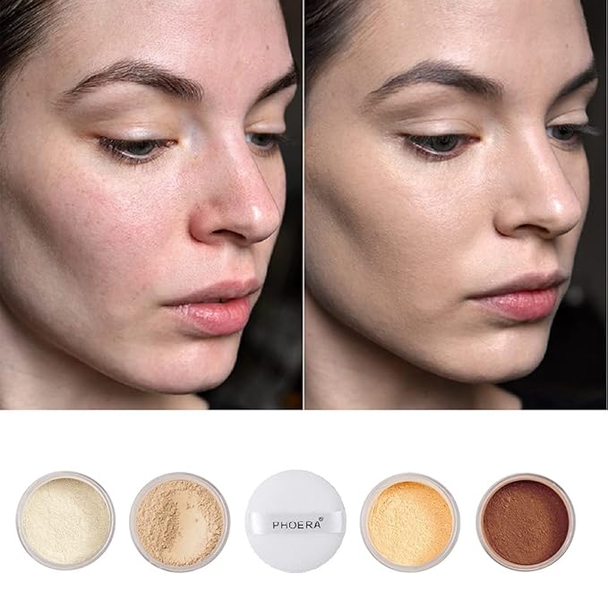 2 Pcs PHOERA Setting Powder and Face Primer, Control Oil Brighten Skin Color Cover Face Setting Loose Powder。 (02 Cool Beige + makeup primer)-FemmiqueWomen