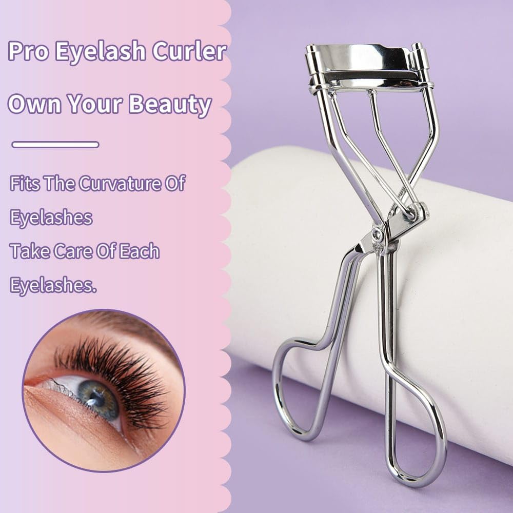 Eyelash Curlers and Tweezers for Every Eye Shape"" 2 in 1 Eyelash Curler and Tweezer Set for Instant Beauty"" Travel-Friendly and Easy to use, Silver-FemmiqueWomen
