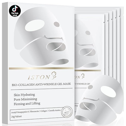ISTON 6 Pack Bio-Collagen Real Deep Anti Wrinkle Lifting Mask,Overnight Hydrating Face Mask for All Skin Types -Pore Minimizing,Elasticity Enhancing,Firming,Moisturizing-FemmiqueWomen