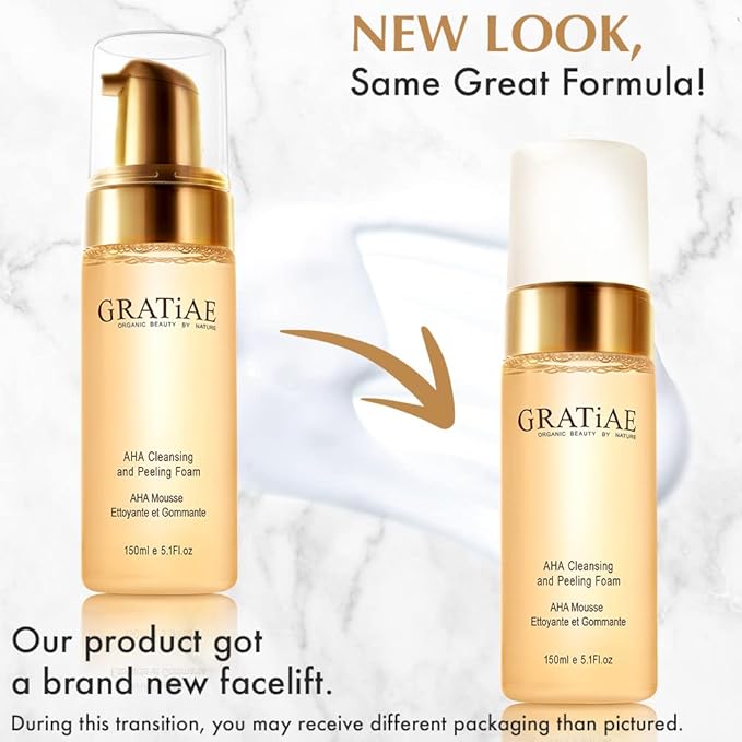 Gratiae organics, AHA Cleansing and Peeling Foam face wash, non-drying facial cleanser for sensitive, acne & allergy prone and all Skin Types, facial cleanser. 5.1 Fl. Oz-FemmiqueWomen