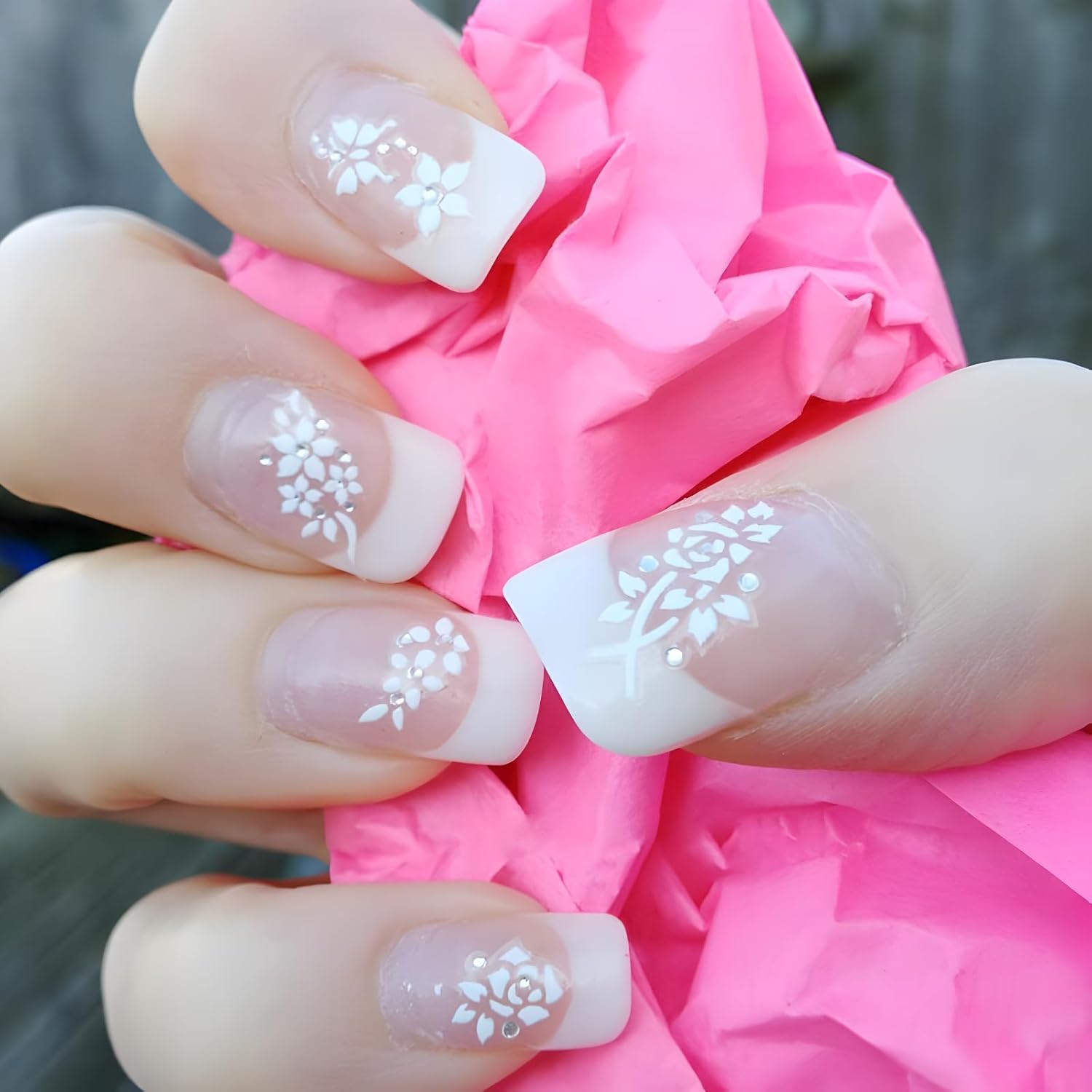 30 Sheets White Flower Nail Art Stickers - 3D Self Adhesive Daisy Decals for Spring Nail Art - Floral Supplies for Women and Girls-FemmiqueWomen