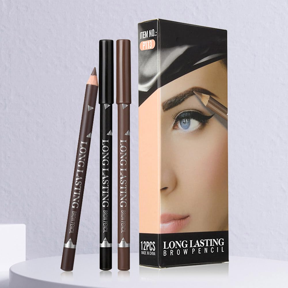 12Pcs Eyebrow Pencils for Women, Wooden Hard-Core Black Eyebrow and Eyeliner Pencil, Long Lasting Waterproof and Sweat-Proof, Beginner Makeup Brow Pencil, Create a Natural Eye Brow Makeup-FemmiqueWomen