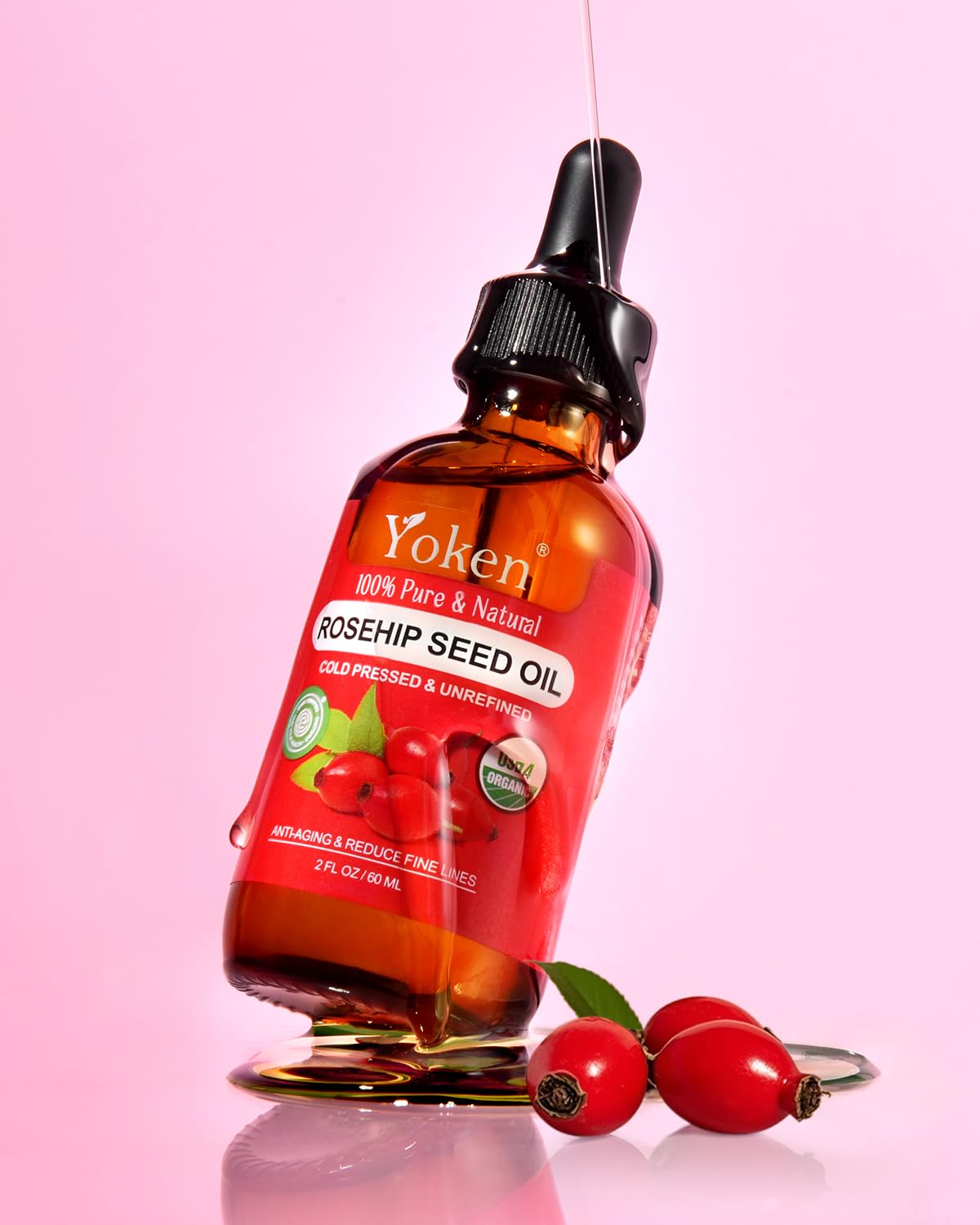 Organic Rosehip Seed Oil for Face,100% USDA Pure Rosehip Oils for Skin,Scars,Hair & Nails.2 fl Oz Cold Pressed Rose HIPS Oils for Skin Care, Anti-Aging, Scar Treatment, GUA SHA Massage Carrier Oil-FemmiqueWomen