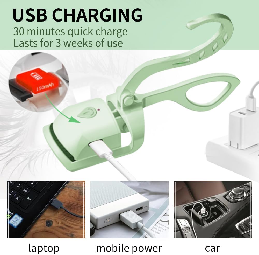 Heated Eyelash Curler, Fast Heat up Within 5s, 24 Hours Long Lasting, Rechargeable Electric Eyelash Curler, Temperature Control, Safe Anti-Burn Eyelash Curlers, Quick Natural Curling Eye Lashes-FemmiqueWomen