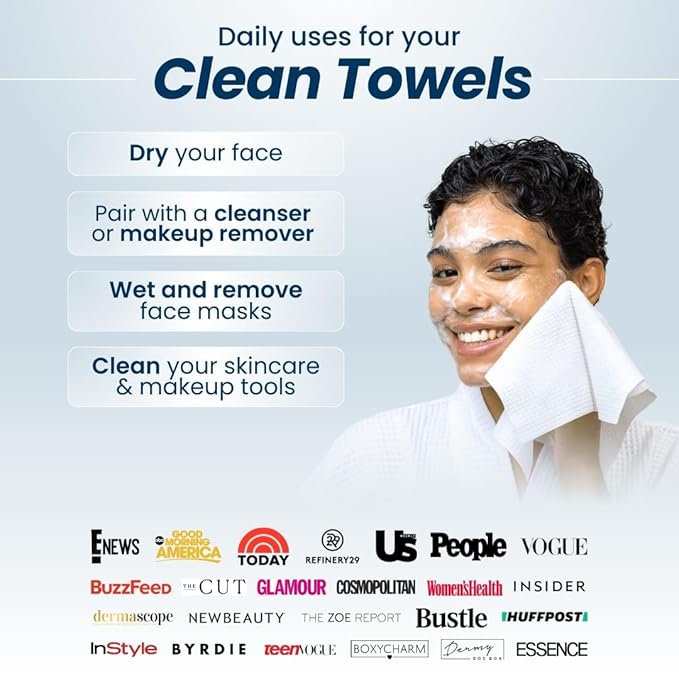 Clean Skin Club Clean Towels XL™, USDA Certified 100‪%‬ Biobased Dermatologist Approved Face Towel, Disposable Makeup Remover Dry Wipes, Facial Wash (4 pack)-FemmiqueWomen