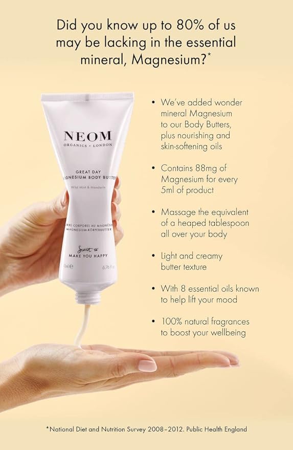Neom- Great Day Magnesium Body Butter, 200ml | Mandarin & Wild Mint | Cream Moisturiser With Essential Oils | Nourish & Soften | Fresh & Zesty-FemmiqueWomen