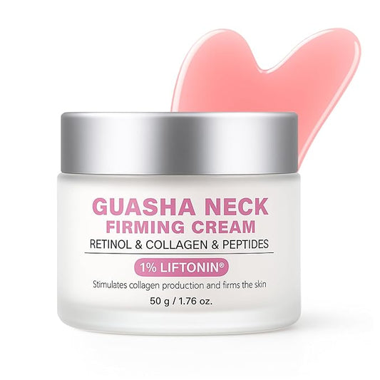 Neck Firming Cream with Gua Sha Tool, Neck Tightening Cream for Crepey Skin, Moisturizing and Lifting Neck Cream for Fine Lines and Sagging Skin 50g-FemmiqueWomen