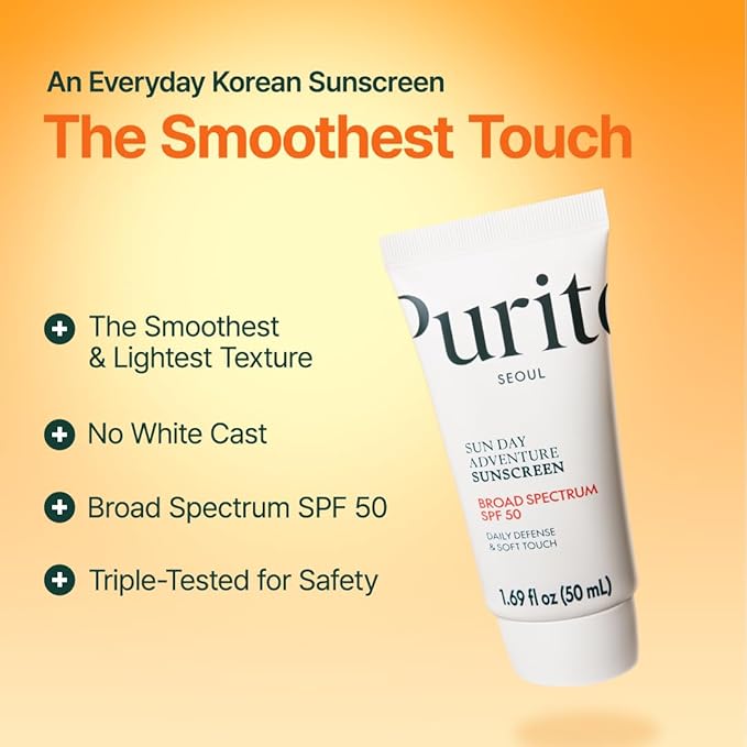 PURITO Sun Day Adventure Korean Sunscreen Smoothest and Lightest Texture Broad Spectrum SPF 50 UVA & UVB Protection No White Cast Oil Free For All Skin Types Vegan Daily Skin Care 50ml, 1.69 fl.oz-FemmiqueWomen