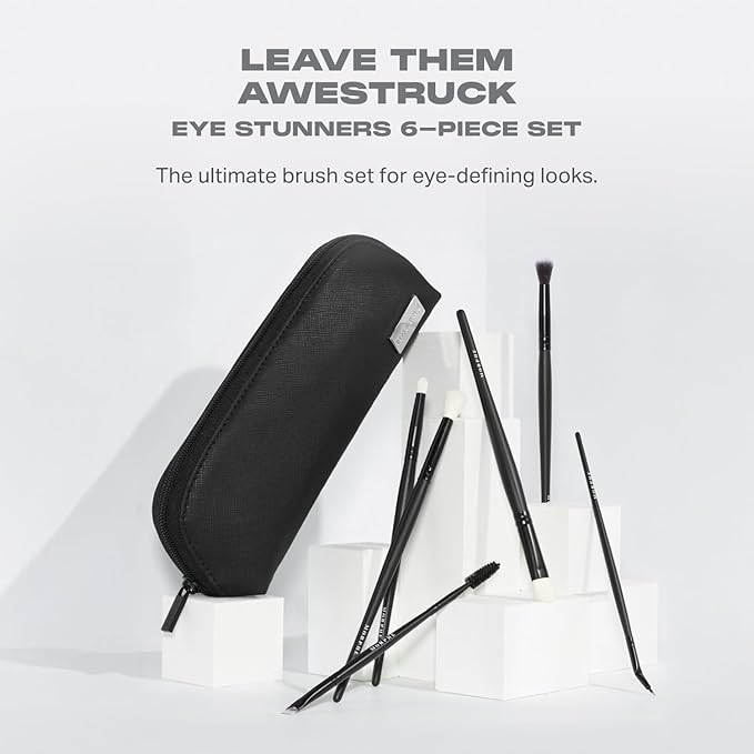 Morphe Eye Stunners Brush Set - 6 Piece Eyeshadow Brush Set - Lining, Blending & Angled Eyeshadow Brushes - Made with Natural & Synthetic Bristles and Includes Makeup Brush Case (6 Count)-FemmiqueWomen