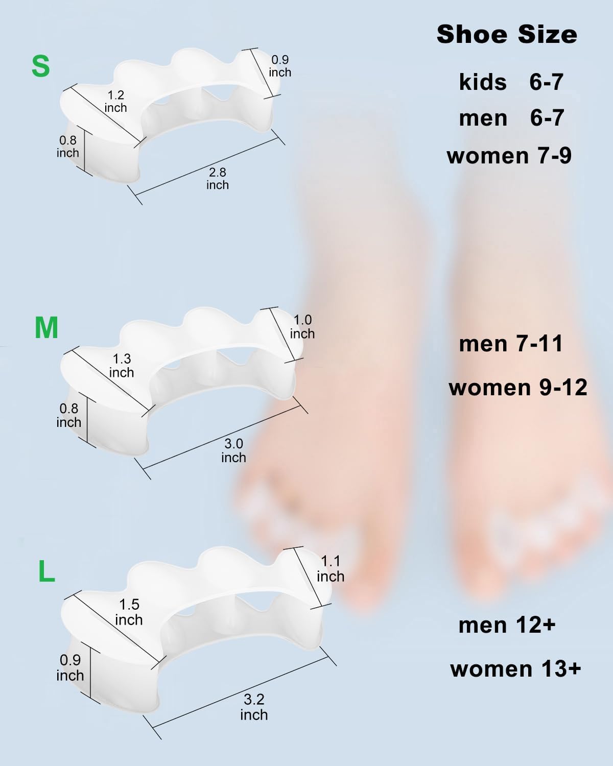 2Pairs Toe Separators Toe Spacers for Women Men to Correct Bunion, Relieve Feet Pain, Foot Alignment, Toe Straighteners for Hammertoes, Plantar Fasciitis (M, Women Shoe Size 9-12.5, Men: 7-11)-FemmiqueWomen