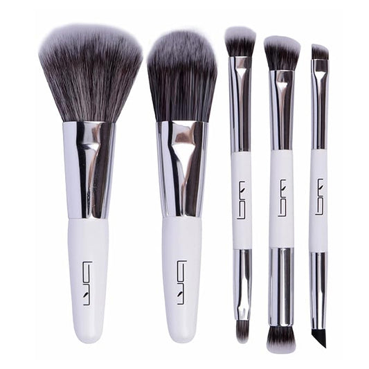 Travel Makeup Brushes Set w/Pouch, 5PCS Double Ended Portable Mini Cosmetic Brushes Kit for Foundation, Eyeshadow, Lip, Blush Make Up Brushes Professional(White)-FemmiqueWomen