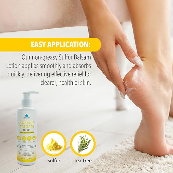 Dr. Robaina Sulfur Balsam Lotion – Lightweight Moisturizer for Dry, Flaky & Itchy Skin – Calms Redness, Supports Skin Barrier & Locks Hydration – Shea Butter & Tea Tree – 8 fl oz, USA Made-FemmiqueWomen