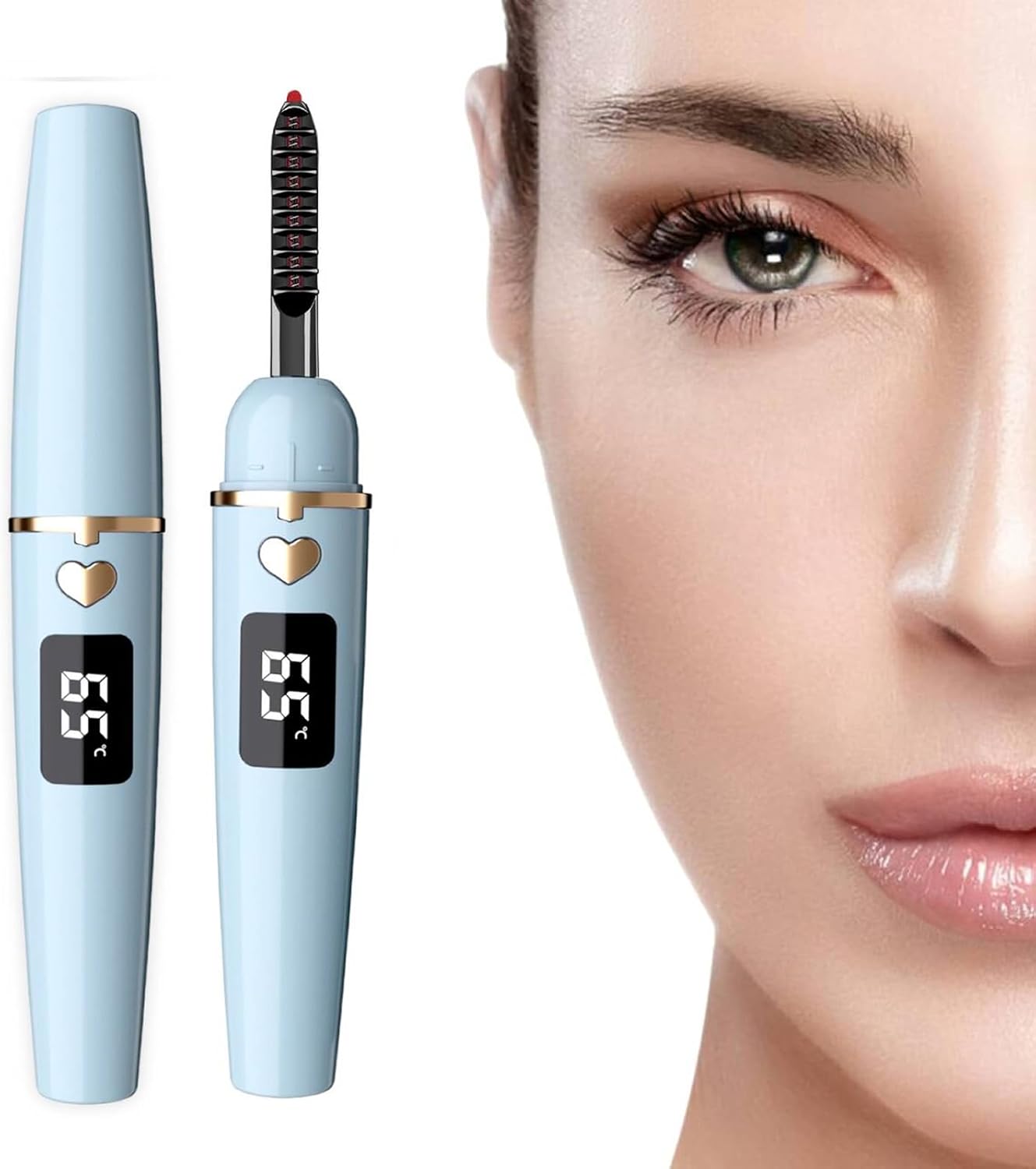 ZAPAL Heated Eyelash Curler, S600 Rechargeable Heated lash Curler, Intelligent Power Off Electric Eyelash Curler Heated Quickly 24 Hs Lasting Natural Makeup for Woman (Air Blue/Gold, X8-132mm)-FemmiqueWomen